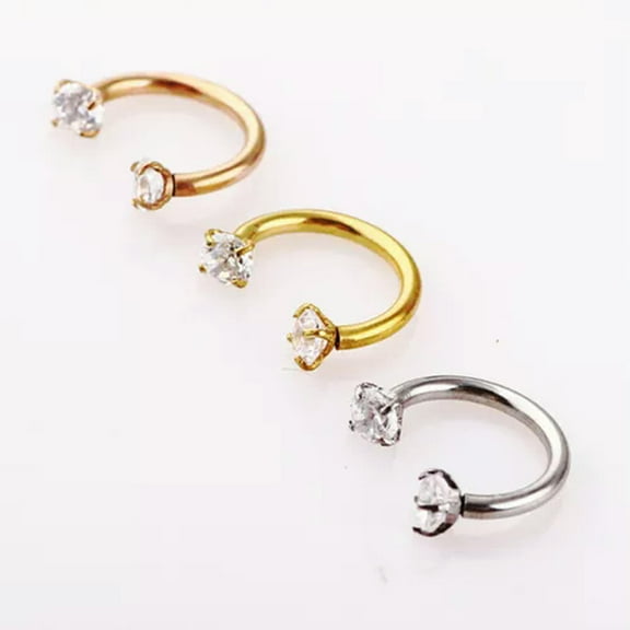 HOOUN 1pc Grirl Stainless Steel C Shape Fake Nose Rings Crystal Hoop Nostril Piercings-Gold