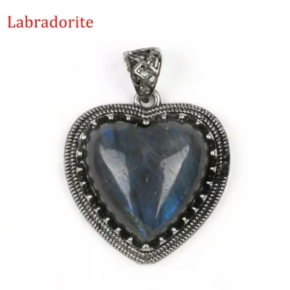 HOOUN 1pc Heart Pendants Chakra Crystal Quartz Gemstone Bead Reiki Healing Amulet Gift-Labradorite-1PC (Random Pick)