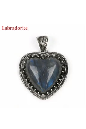 1pc Heart Pendants Chakra Crystal Quartz Gemstone Bead Reiki Healing Amulet Gift-Labradorite-1PC (Random Pick)