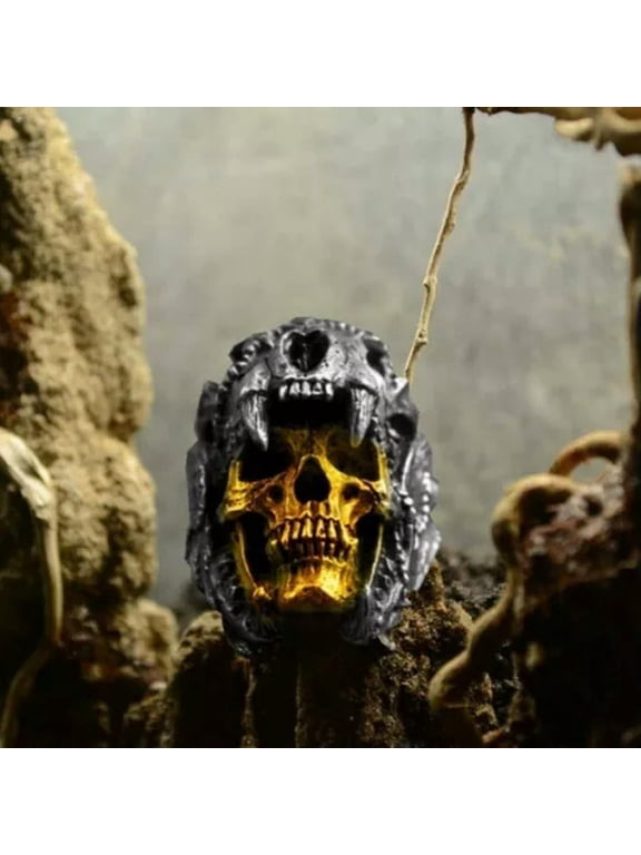1pc Large Mens Heavy Alloy Gold Silver Biker Tiger Skull Ring Men Size 7-14-Gold Color-13