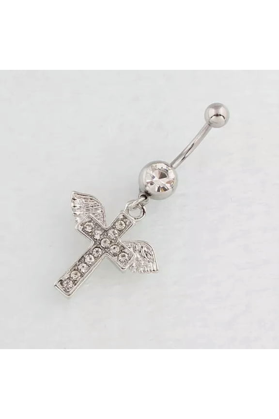 1pc Lightweight Silver Cross Dangle Belly Button Rings Navel Rings Body Piercing-silver