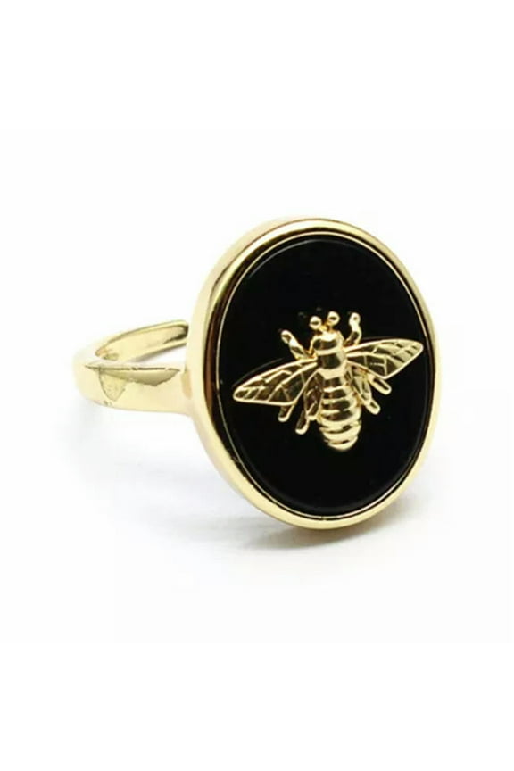 1pc Mini Bee Crystal Ring Oval Natural Chakra Quartz Stone Opening Reiki Healing-Obsidian