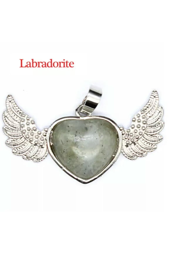 1pc Natural Angel Wing Heart Crystal Pendant Stone Quartz Jewelry Healing Reiki-Labradorite-1PC (Random Pick)
