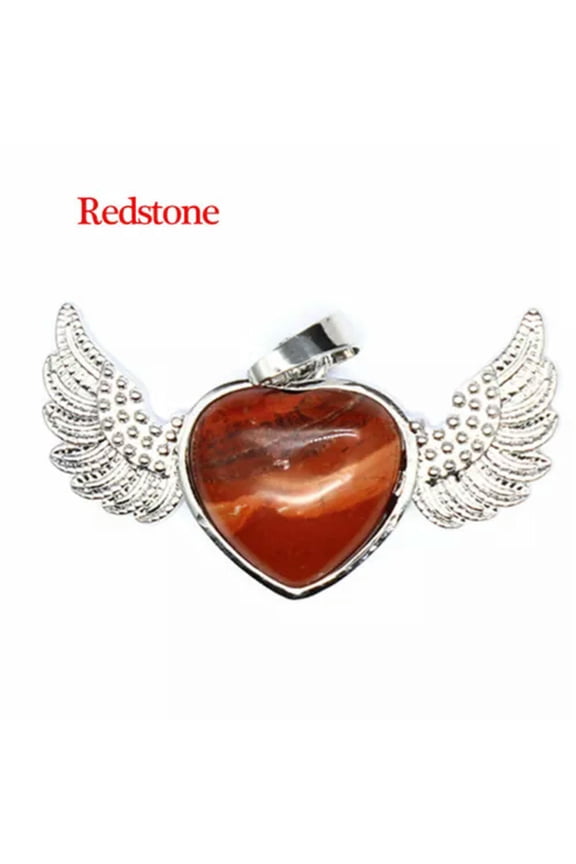 1pc Natural Angel Wing Heart Crystal Pendant Stone Quartz Jewelry Healing Reiki-Redstone-1PC (Random Pick)