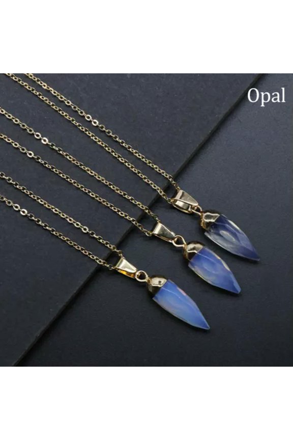1pc Natural Crystal Bullet Head Necklace Faceted Stone Pendant Quartz Reiki Gift-1PC (Random Pick)-Opal
