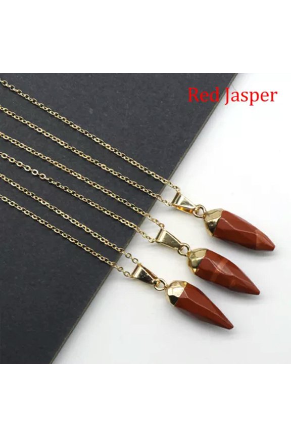 1pc Natural Crystal Bullet Head Necklace Faceted Stone Pendant Quartz Reiki Gift-1PC (Random Pick)-Red Jasper