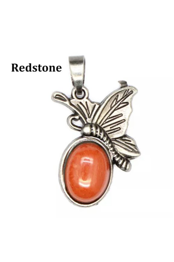 1pc Natural Crystal Chakra Butterfly Pendant Oval Bead Quartz Healing Reiki Gift-Redstone-1PC (Random Pick)