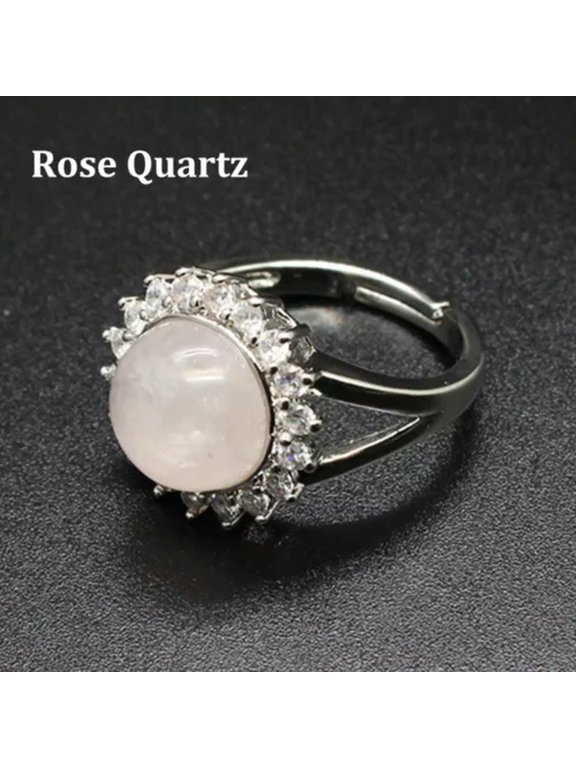 1pc Natural Crystal Flower Round Bead Chakra Ring Quartz Jewelry Healing Reiki-Rose Quartz-1PC (Random Pick)