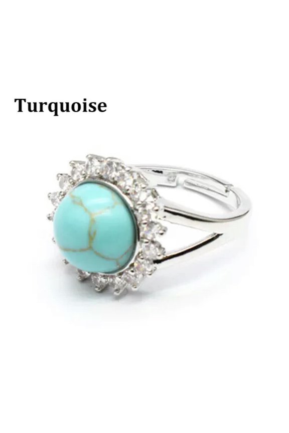 1pc Natural Crystal Flower Round Bead Chakra Ring Quartz Jewelry Healing Reiki-Turquoise-1PC (Random Pick)