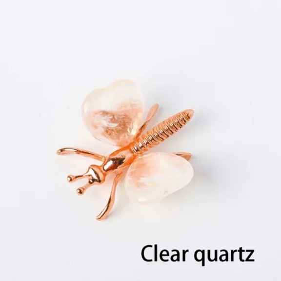 HOOUN 1pc Natural Crystal Heart Stone Butterfly Animal Decoration Ornament Energy Gift-Clear Quartz (Rose Gold)