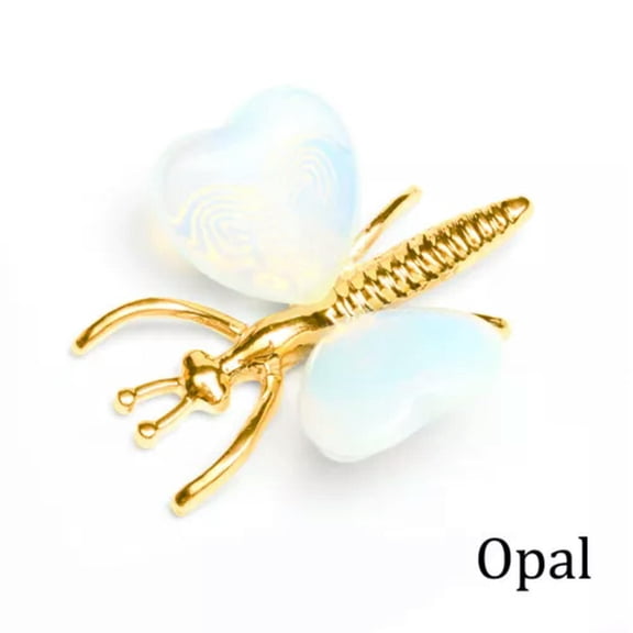 HOOUN 1pc Natural Crystal Heart Stone Butterfly Animal Decoration Ornament Energy Gift-Opal