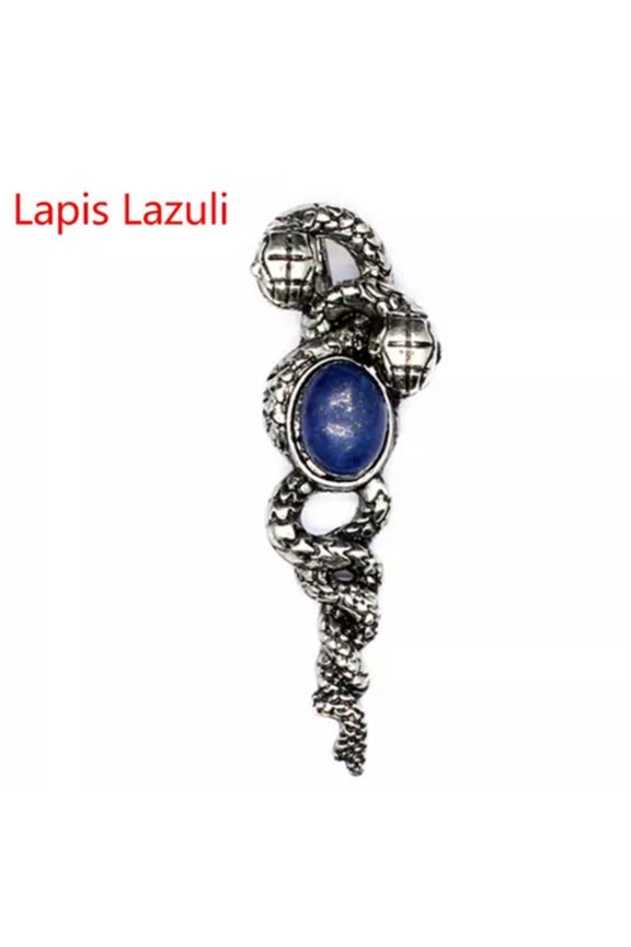 1pc Natural Healing Reiki Crystal Quartz Snake Scepter Stone Pendant Necklace-Lapis Lazuli