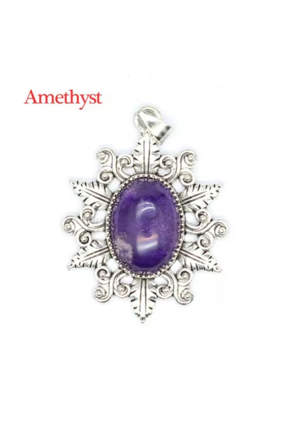 1pc Natural Oval Bead Flower Leaves Pendant Stone Crystal Jewelry Healing Reiki-Amethyst-1PC (Random Pick)