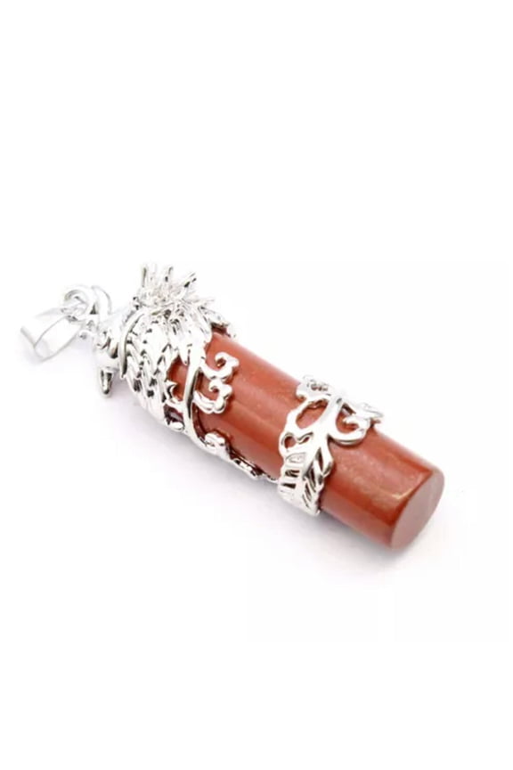 1pc Natural Quartz Crystal Phoenix Column Pendant Chakra Reiki Healing Amulet-Red Stone
