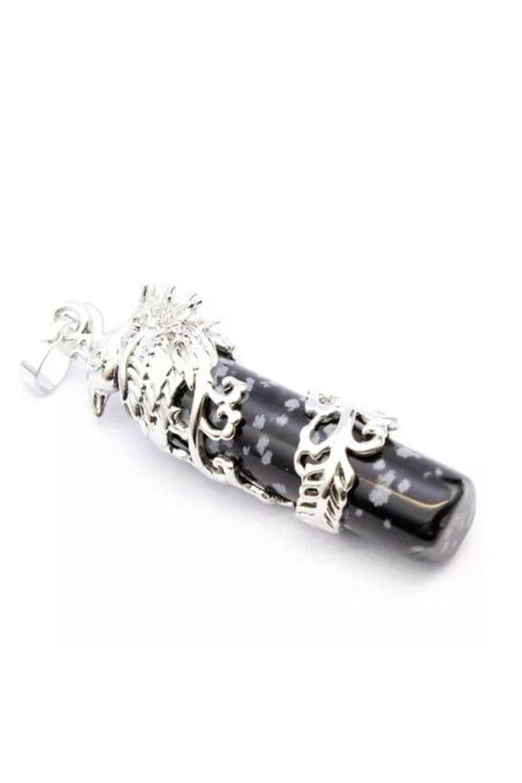 1pc Natural Quartz Crystal Phoenix Column Pendant Chakra Reiki Healing Amulet-Snowflake Stone