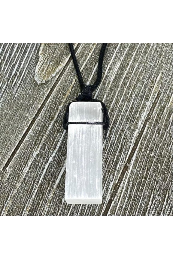 1pc Selenite Stick Wrap Pendant Braid Black Cord Natural Crystal Stone Necklace-A