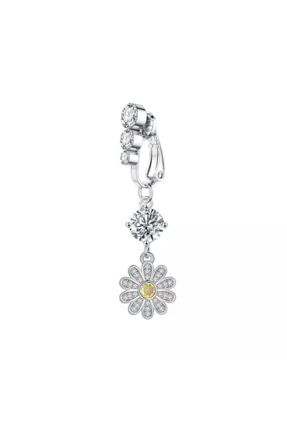 1pc Stainless Steel Fake Dangle Belly Rings Fashion Clip on Navel Rings Jewelry-Flower