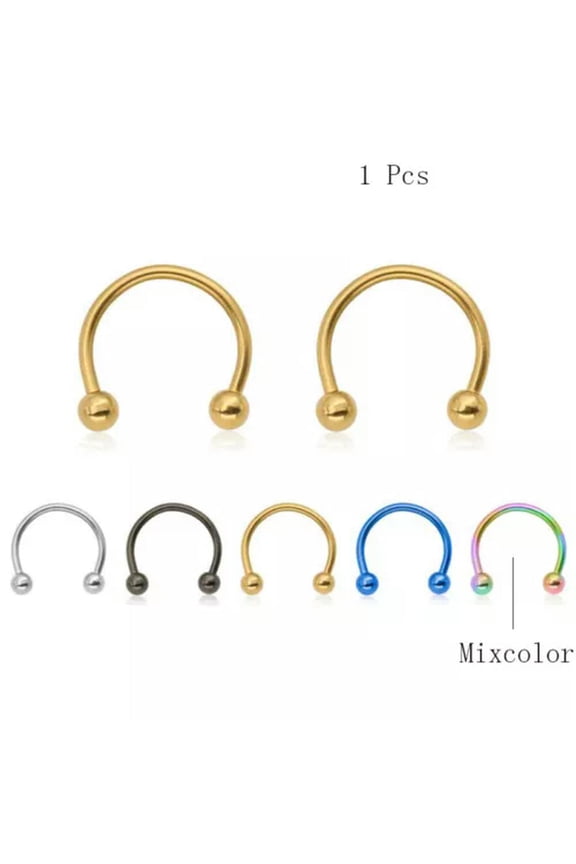 1pc Stainless Steel U-shaped Ball Nose Ring Lip Hoop Rings Body Piercing Jewelry-Mixcolor-6mm
