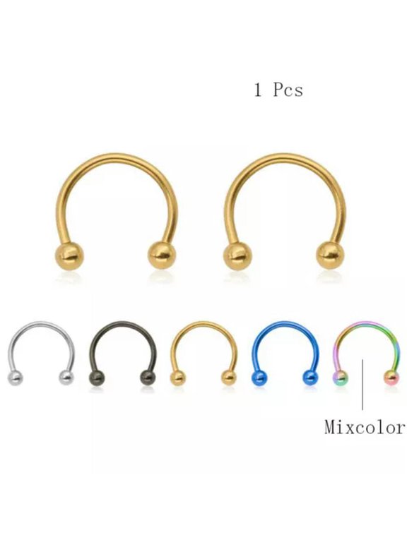 1pc Stainless Steel U-shaped Ball Nose Ring Lip Hoop Rings Body Piercing Jewelry-Mixcolor-6mm