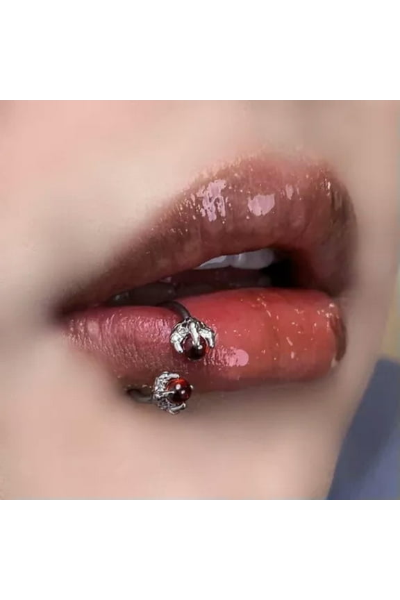 1pc Titanium Steel Lip Stud Labret Lip Ring Fashion Body Piercing Jewelry -Red-1.2*8mm