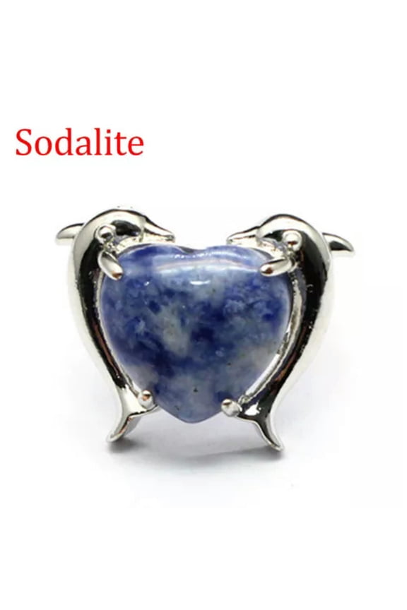 1pc Twin Dolphin Heart Rings Chakra Crystal Animal Bead Gemstone Jewerly Healing-Sodalite-1PC (Random Pick)