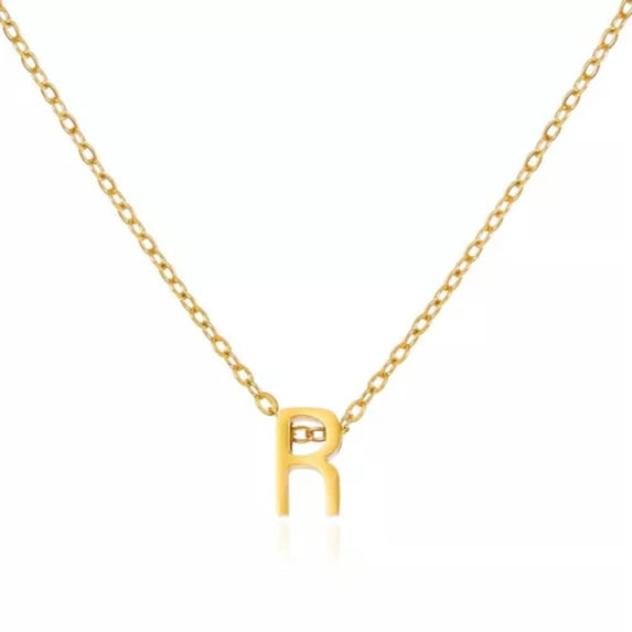 HOOUN 1pcs 316 Stainless Steel Cute Small Initial A-Z Letters Pendant Chain Necklace -LETTER R