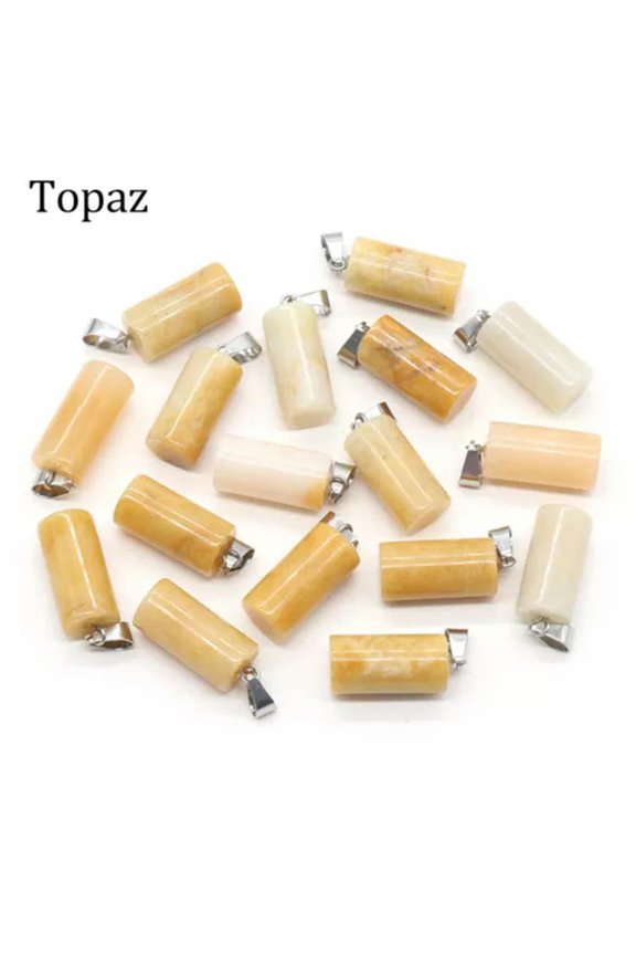 1x Chakra Natural Stone Crystal Cylinder Pendant Bead 10x20mm for Jewelry Making-1PC (Random Pick)-Topaz