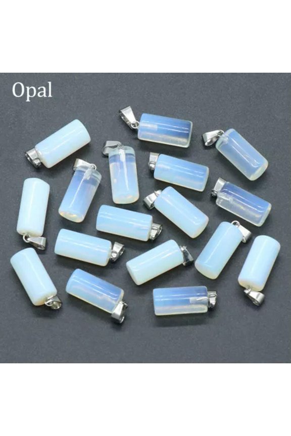 1x Chakra Natural Stone Crystal Cylinder Pendant Bead 10x20mm for Jewelry Making-5PCS (Random Pick)-Opal