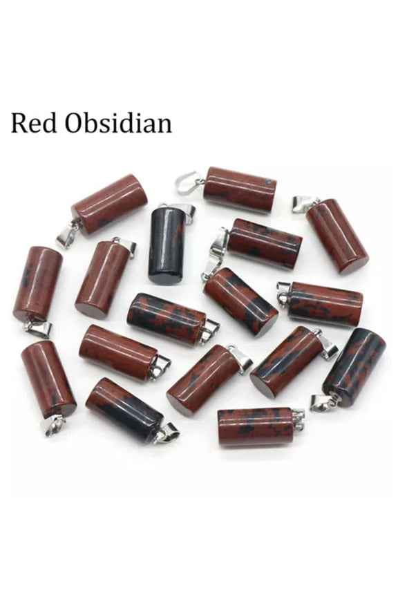1x Chakra Natural Stone Crystal Cylinder Pendant Bead 10x20mm for Jewelry Making-5PCS (Random Pick)-Red Obsidian