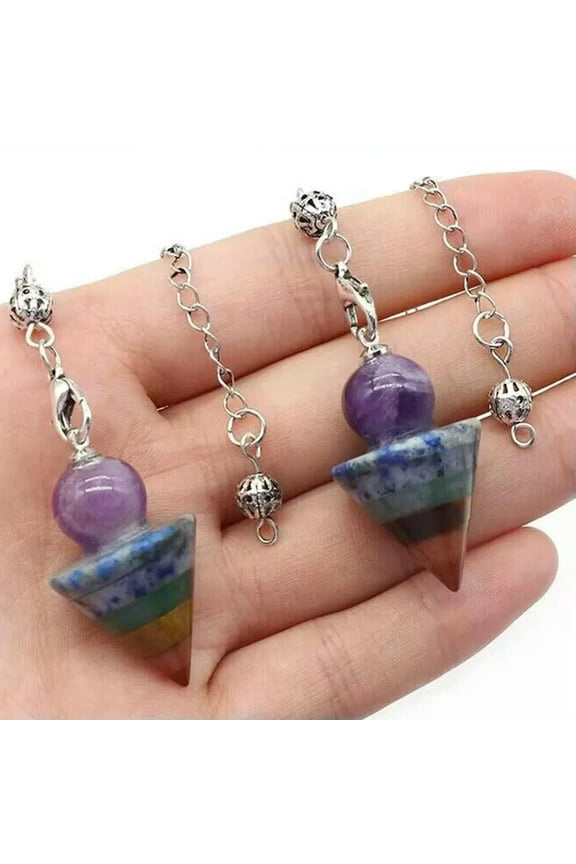 1x Crystal Chakra Cone Pendulum Dowsing Quartz Stone Pendant Chain Healing Reiki