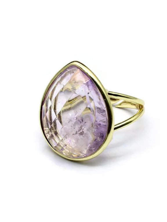 1x Crystal Teardrop Ring Chakra Faceted Gemstone Water Drop Quartz Reiki Healing-Amethyst-1PC (Random Pick)