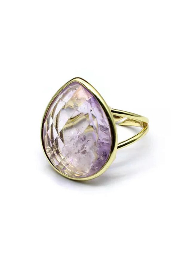 1x Crystal Teardrop Ring Chakra Faceted Gemstone Water Drop Quartz Reiki Healing-Amethyst-1PC (Random Pick)