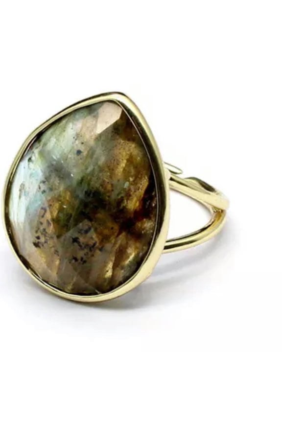 1x Crystal Teardrop Ring Chakra Faceted Gemstone Water Drop Quartz Reiki Healing-Labradorite-1PC (Random Pick)
