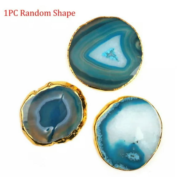 HOOUN 1x Natural Agate Geode Slices Druzy Crystal Coasters Cup Mat Pad Home Decor Gift-Blue