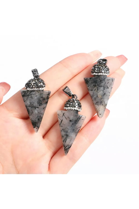 1x Natural Black Hair Crystal Pendant Black Quartz Rutilated Arrow Gemstone Gift
