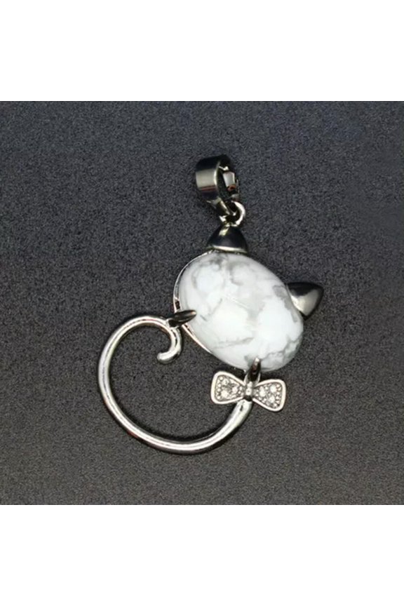 1x Natural Crystal Bowknot Cat Pendant Chakra Quartz Gemstone Reiki Healing Gift-Howlite-1PC (Random Pick)