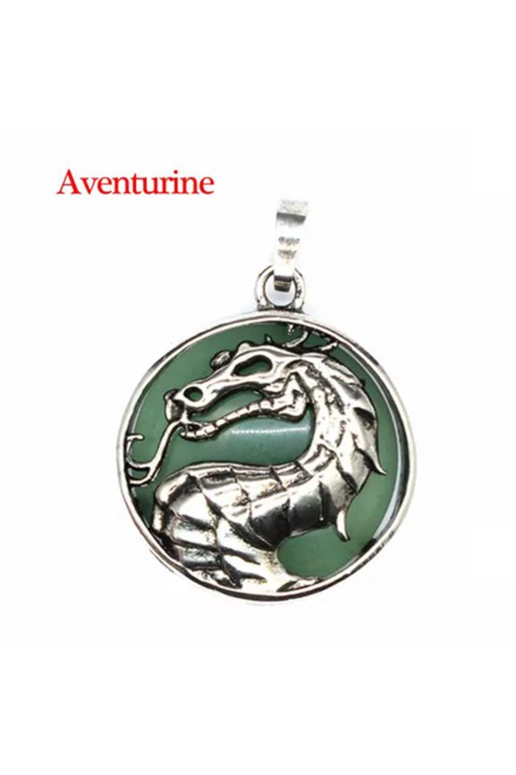 1x Natural Round Crystal Chinese Dragon Pendant Stone Jewelry Healing Reiki Gift-Aventurine-1PC (Random Pick)