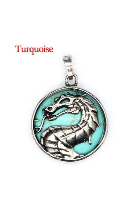 1x Natural Round Crystal Chinese Dragon Pendant Stone Jewelry Healing Reiki Gift-Turquoise-1PC (Random Pick)
