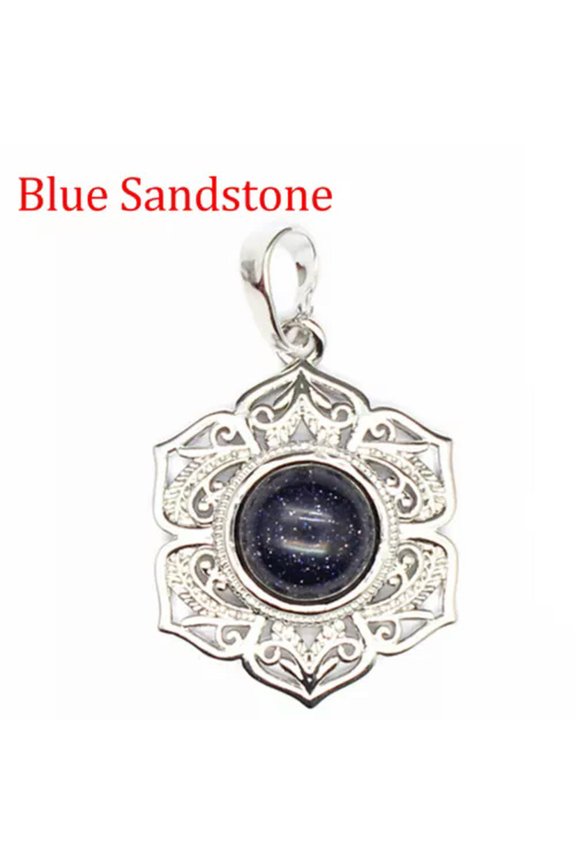 1x Round Bead Mini Crystal Flower Pendant Stone Gemstone Jewelry Healing Reiki-Blue Sandstone-1PC (Random Pick)