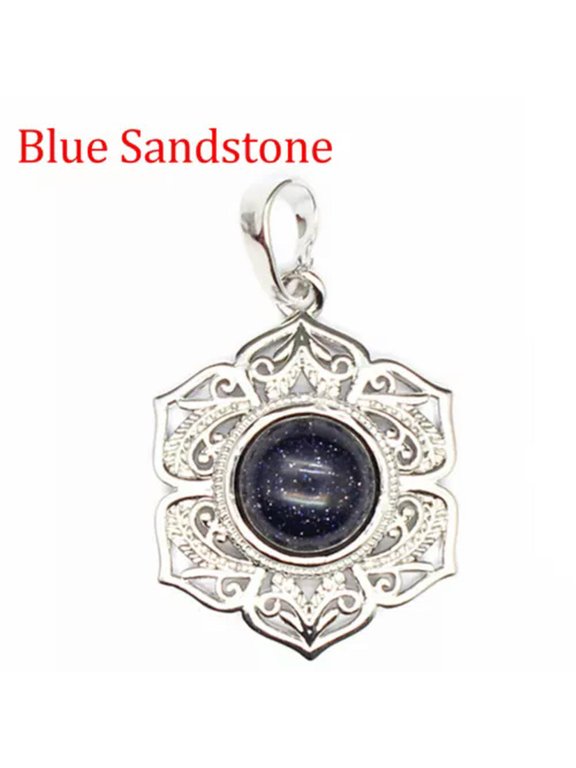 1x Round Bead Mini Crystal Flower Pendant Stone Gemstone Jewelry Healing Reiki-Blue Sandstone-1PC (Random Pick)