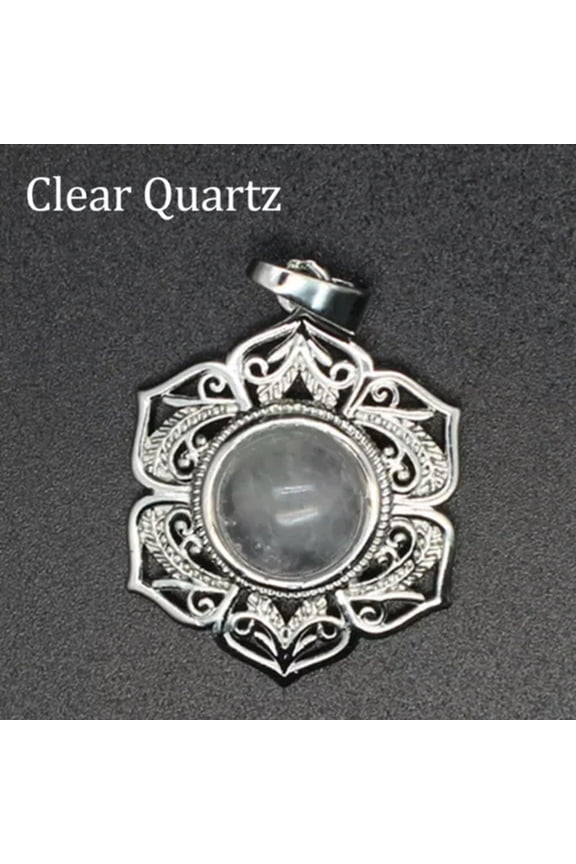 1x Round Bead Mini Crystal Flower Pendant Stone Gemstone Jewelry Healing Reiki-Clear Quartz-1PC (Random Pick)