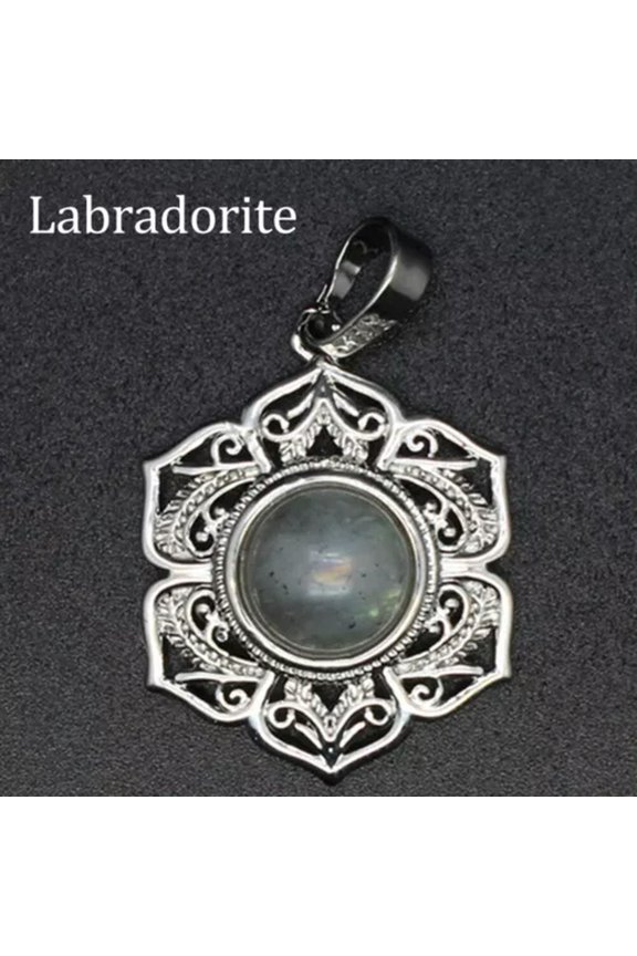 1x Round Bead Mini Crystal Flower Pendant Stone Gemstone Jewelry Healing Reiki-Labradorite-1PC (Random Pick)