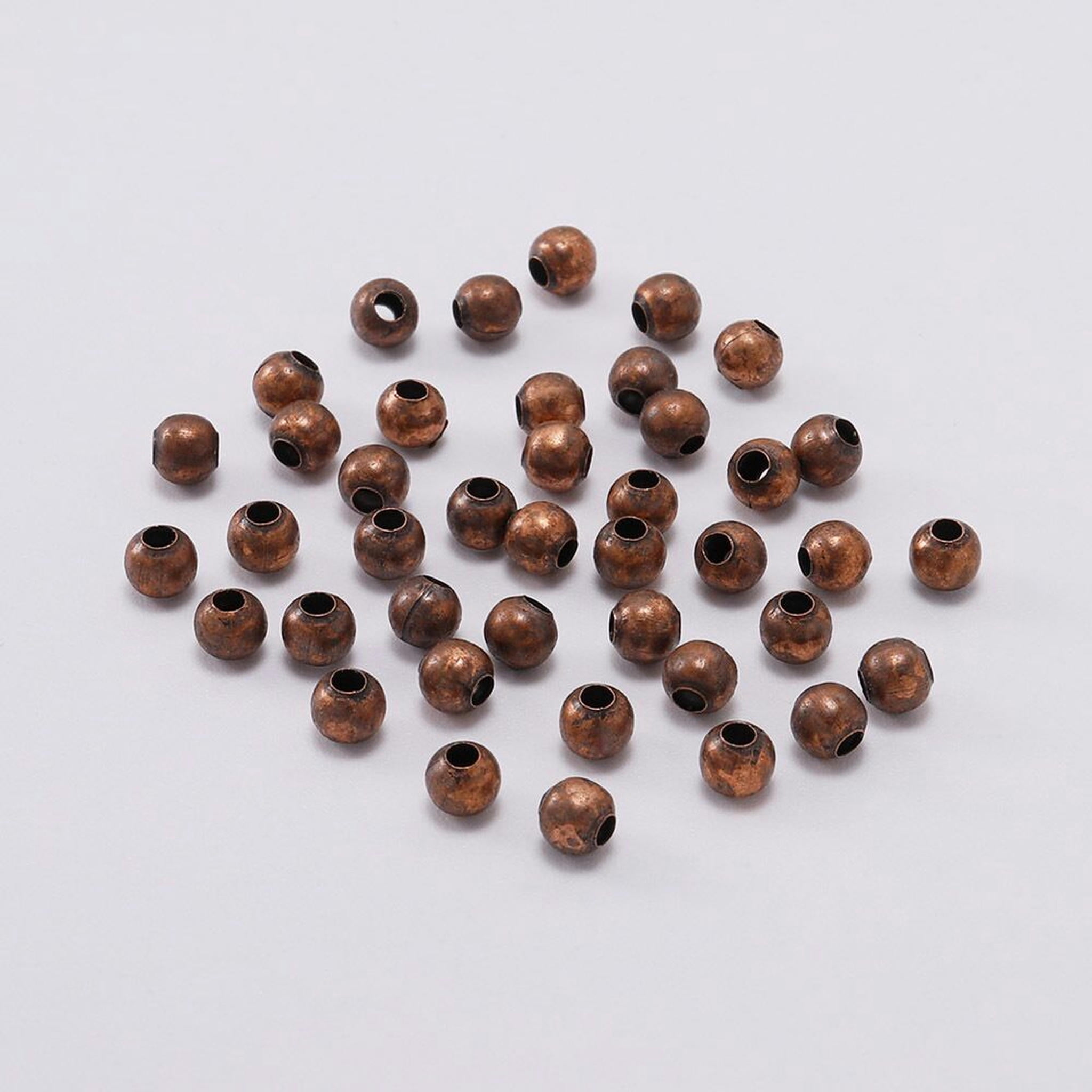 HOOUN 2~10MM 1000pcs Metal Ball Beads Round Loose Bead DIY Bracelet Necklace Jewelry-6MM-Antique Red Copper