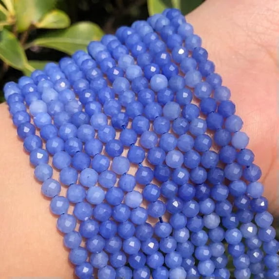 HOOUN 2 3 4mm Natural Small Faceted Gemstone Round Beads For DIY Jewelry Making 15''-Blue Aventurine-3mm 110pcs