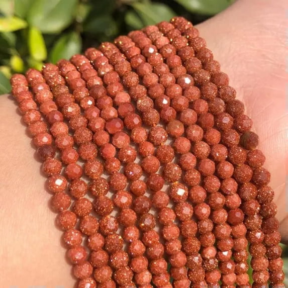 HOOUN 2 3 4mm Natural Small Faceted Gemstone Round Beads For DIY Jewelry Making 15''-Gold Sand-4mm 91pcs