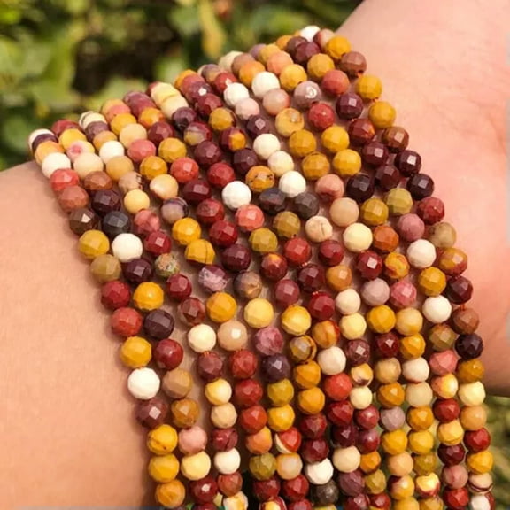 HOOUN 2 3 4mm Natural Small Faceted Gemstone Round Beads For DIY Jewelry Making 15''-Mookaite-4mm 91pcs