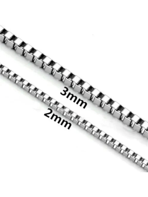 2-3 mm Mens Women's Silver Stainless Steel Box Chain Necklace 18"-26" Jewelry-18-2mm