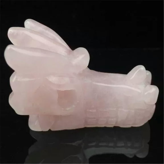 HOOUN 2" Natural Gemstone Quartz Crystal Jade Carved Dragon Head Skull Reiki Healing-Rose Quartz