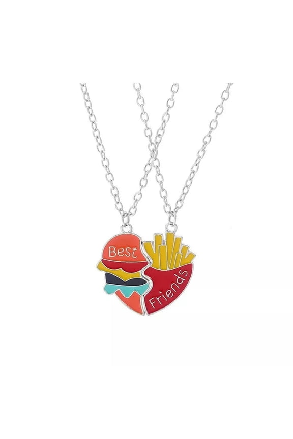2 Pcs Broken Heart Best Friend Hamburger Fries Friendship Necklace Chain Gift