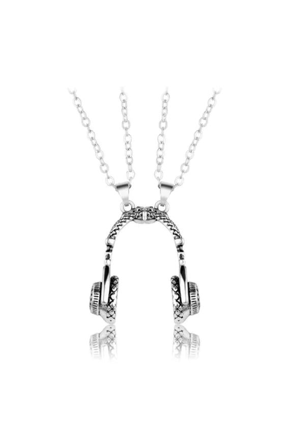 2 Pcs Magnet Broken Heart Best Friend Headphone Couple Friendship Necklace Gift-Silver